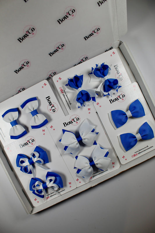 School Bundle 10 Bows - 5 Matching Pairs - Royal Blue and White