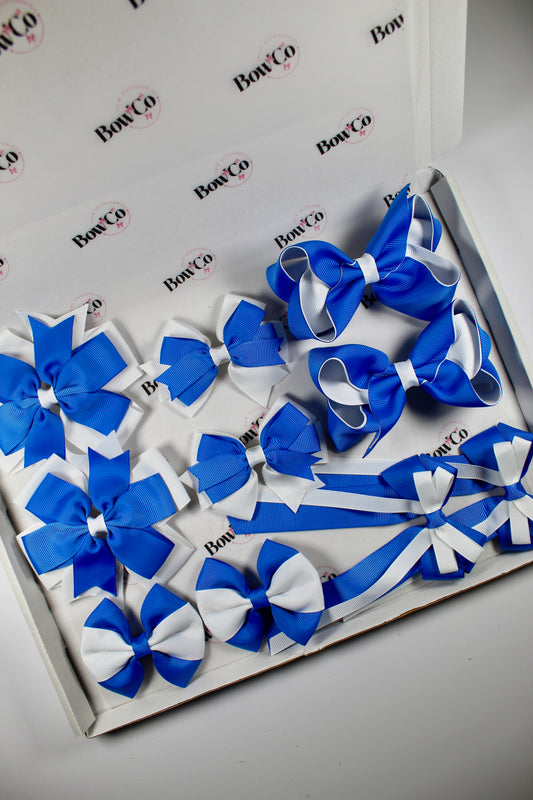 School Bundle 10 Bows - 5 Matching Pairs - Royal Blue and White