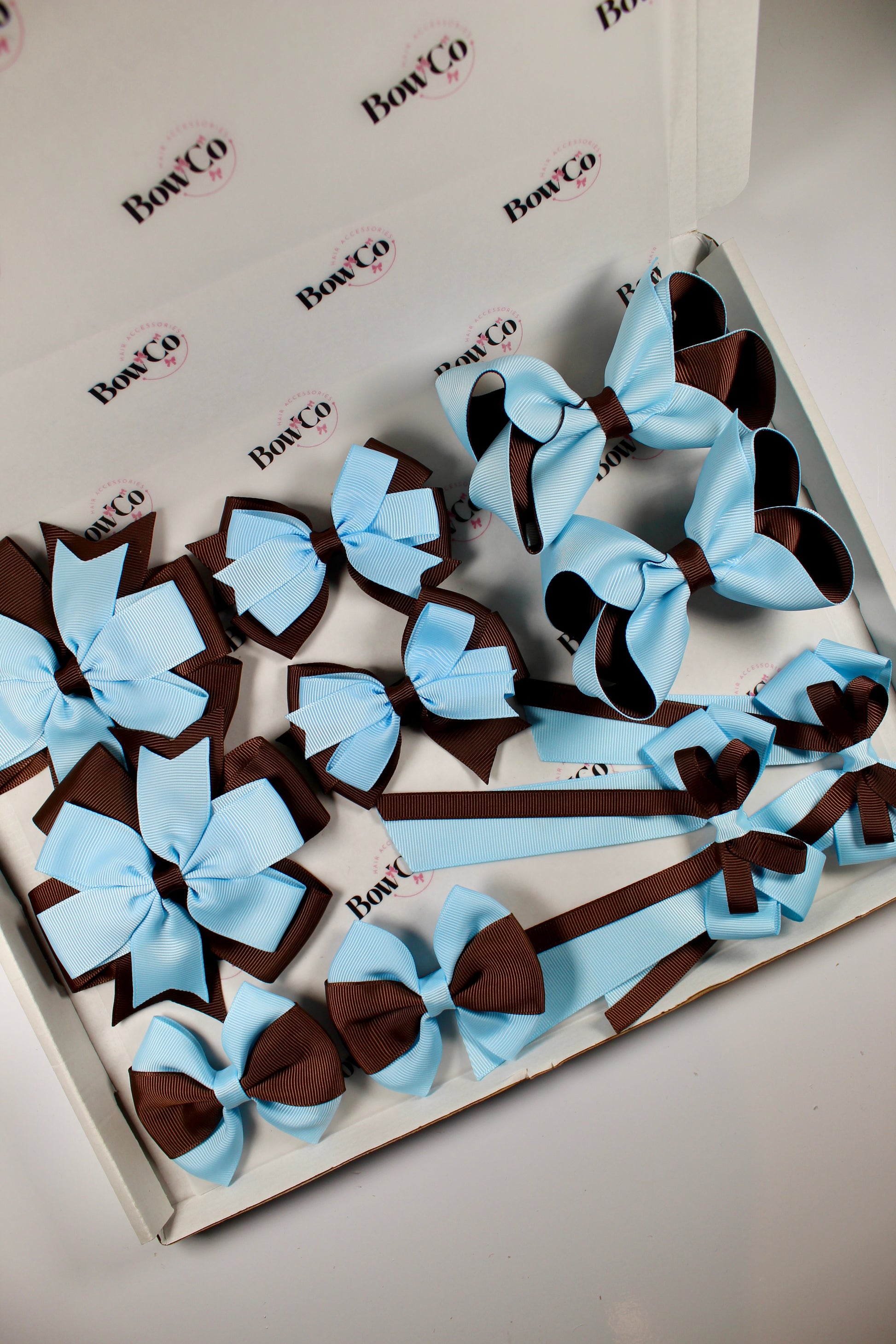 School Bundle 10 Bows - 5 Matching Pairs - Blue Topaz and Brown