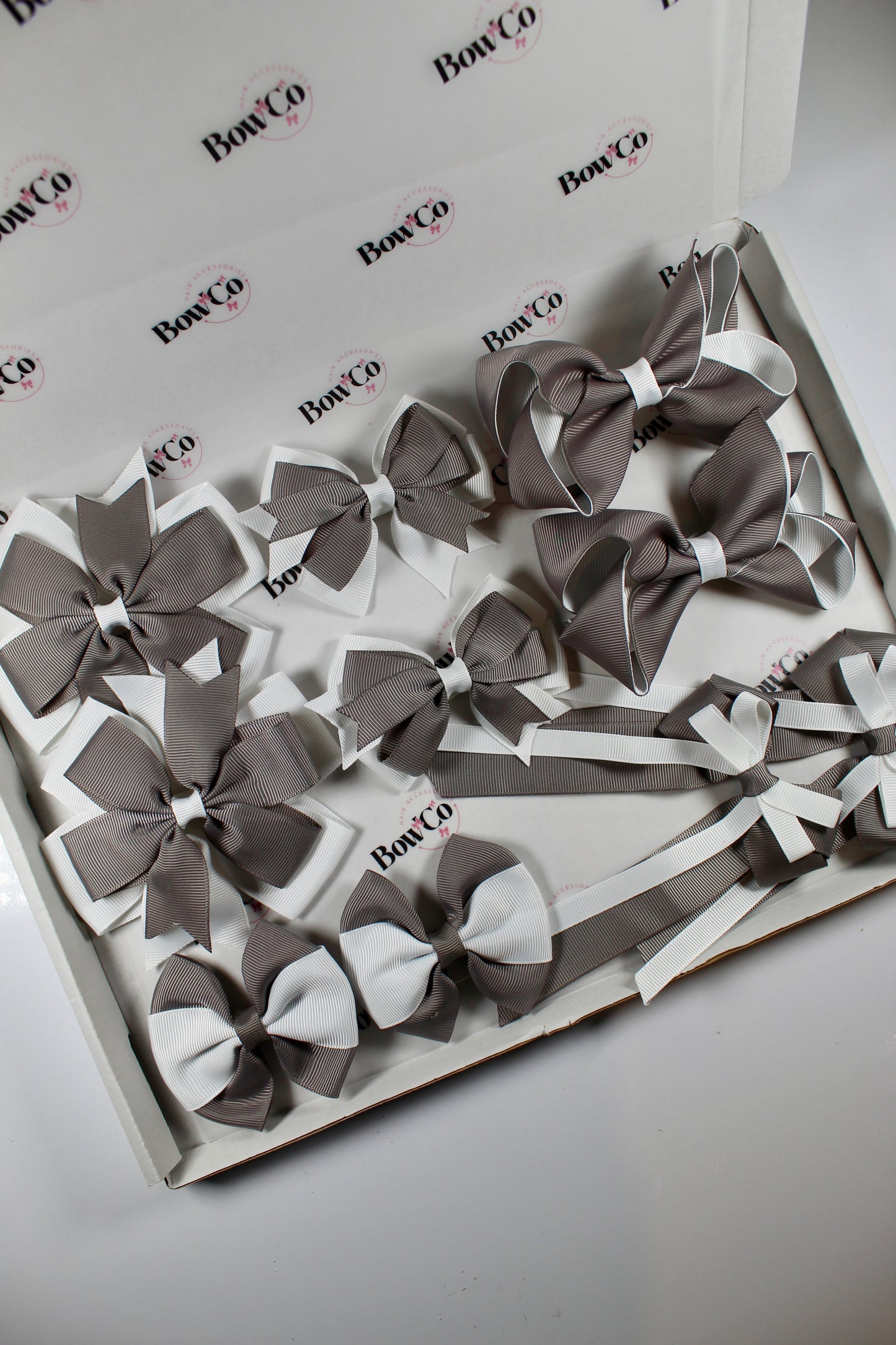 School Bundle 10 Bows - 5 Matching Pairs - Metal Grey and White