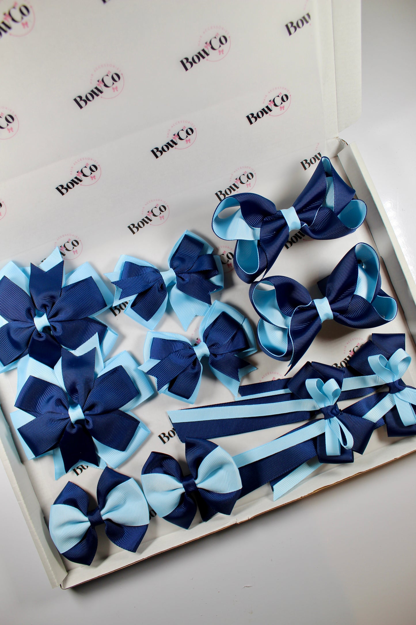 School Bundle 10 Bows - 5 Matching Pairs - Navy and Blue Topaz