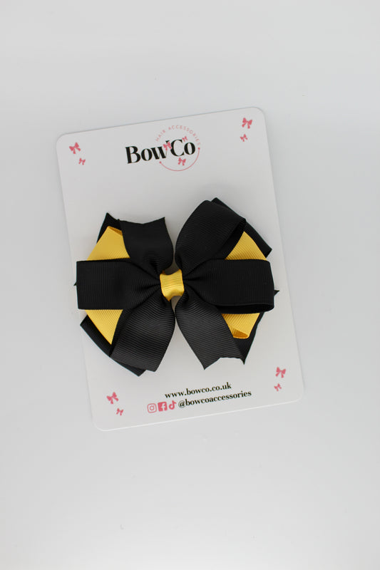 4 Inch Round Wheel Bow Clip - Black and Yellow