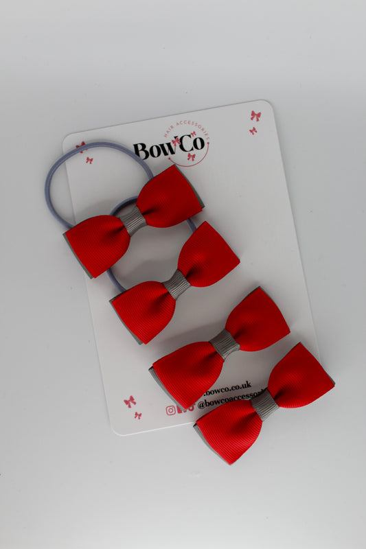 Layer Bow - 4 Bow Pack Bundle - Red and Metal Grey