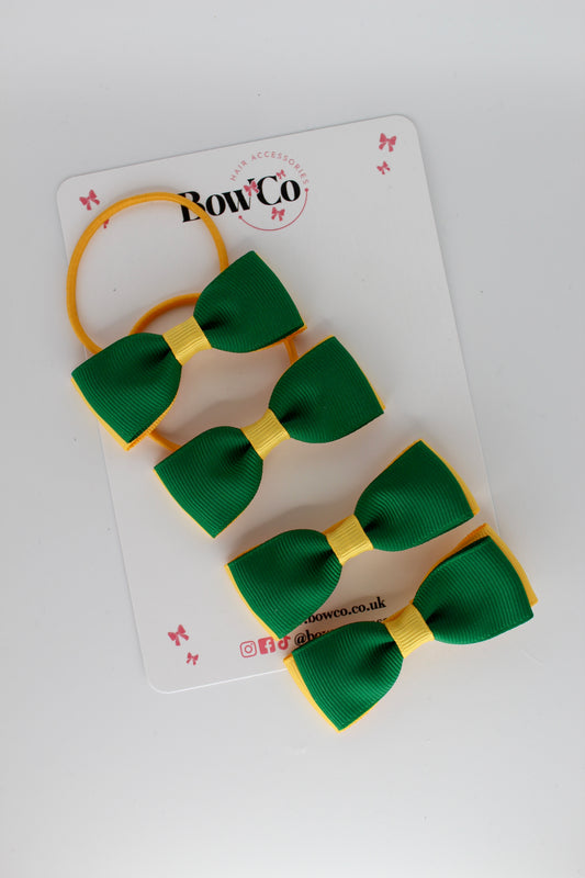 Layer Bow - 4 Bow Pack Bundle - Forest Green and Yellow Gold