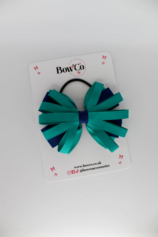 4 Inch Spiral Bow - Elastic Bobble - Jade Green and Navy Blue