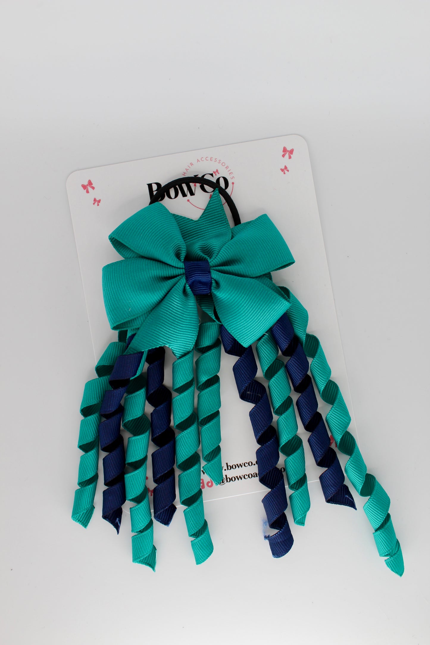 3 Inch Pinwheel Corker Bow - Elastic Bobble - Jade Green and Navy Blue