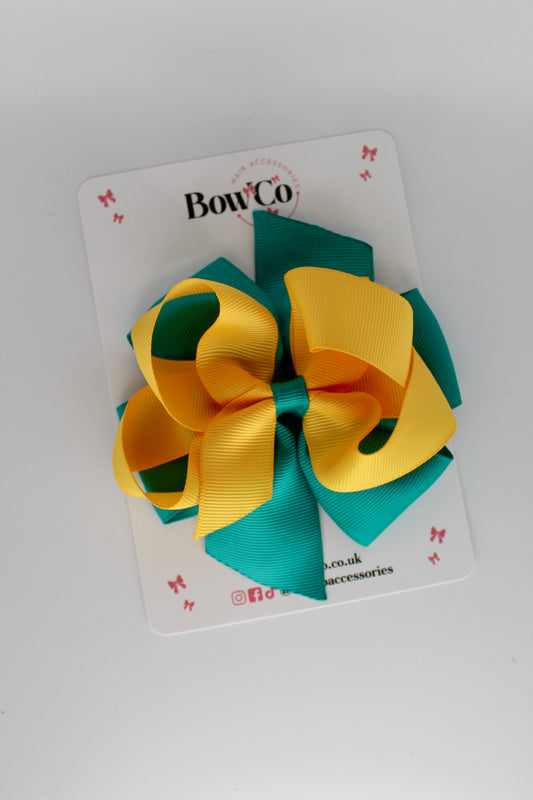 4.5 Inch Double Bow - Clip - Jade Green and Yellow Gold