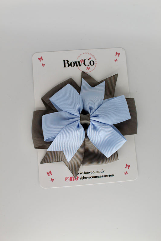 4.5 Inch Pinwheel Bow Clip - Bluebell and Metal Grey