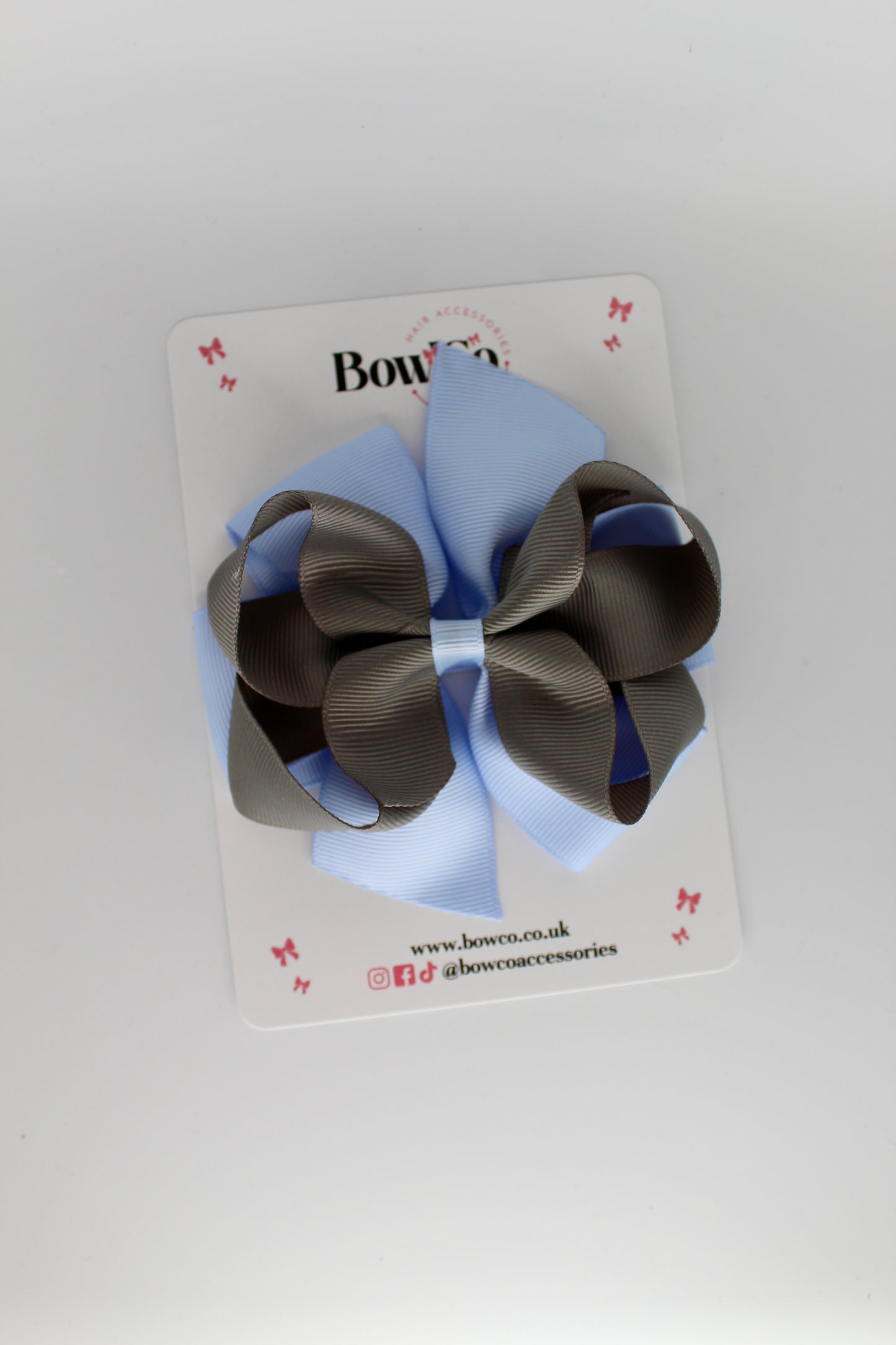 4.5 Inch Double Bow - Clip - Bluebell and Metal Grey