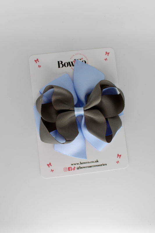 4.5 Inch Double Bow - Clip - Bluebell and Metal Grey