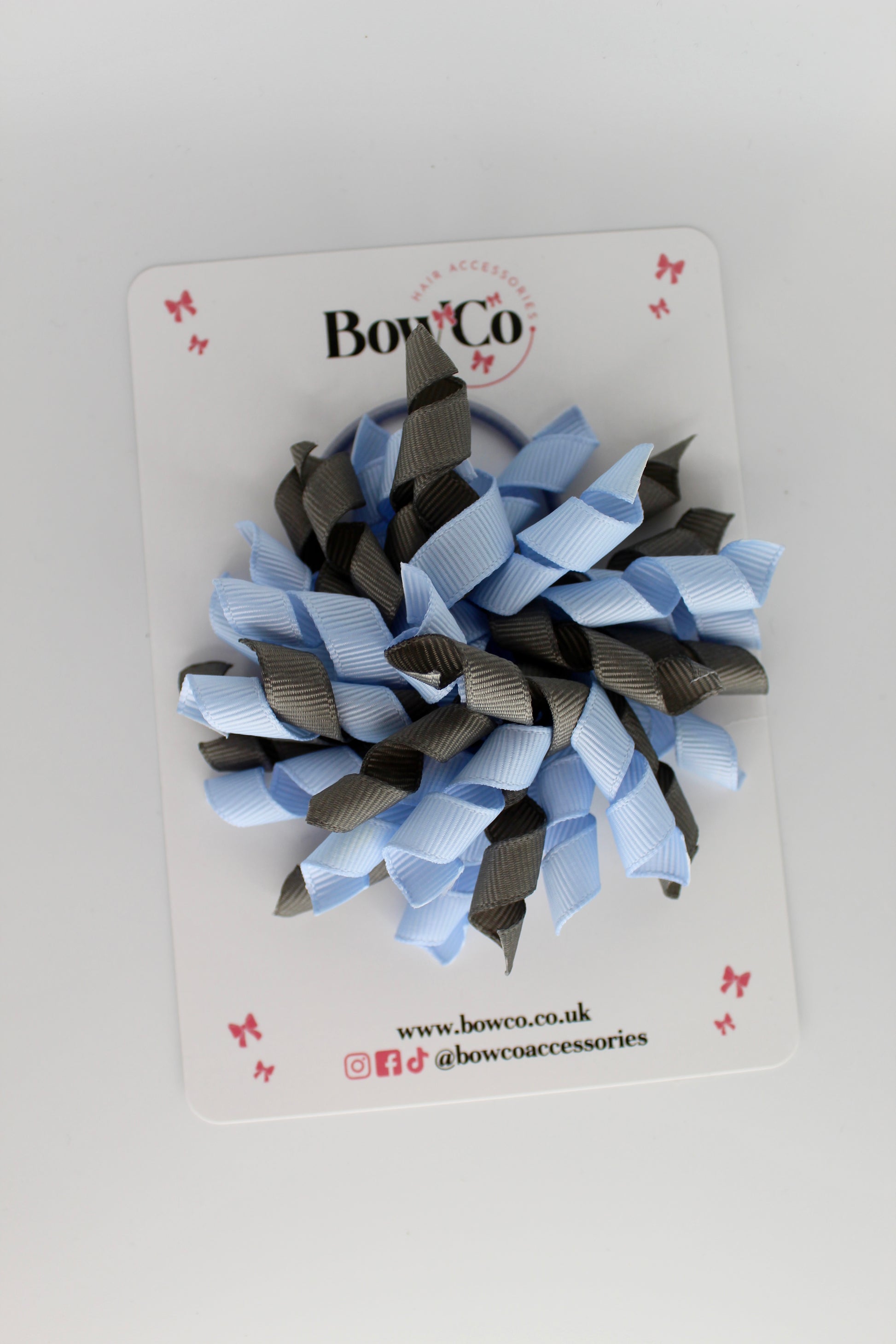 3.5 Inch Corker Bow Elastic - Bluebell and Metal Grey