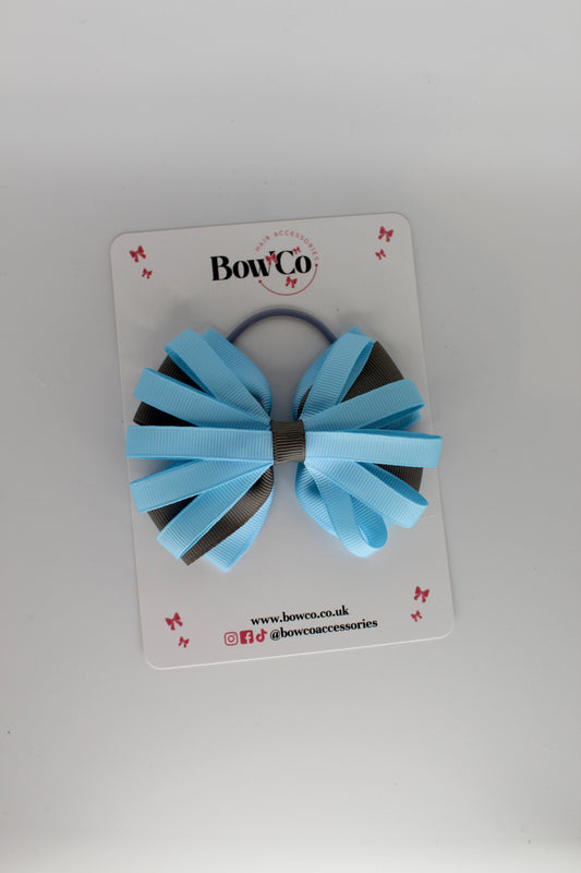 4 Inch Spiral Bow - Elastic - Blue Topaz and Metal Grey