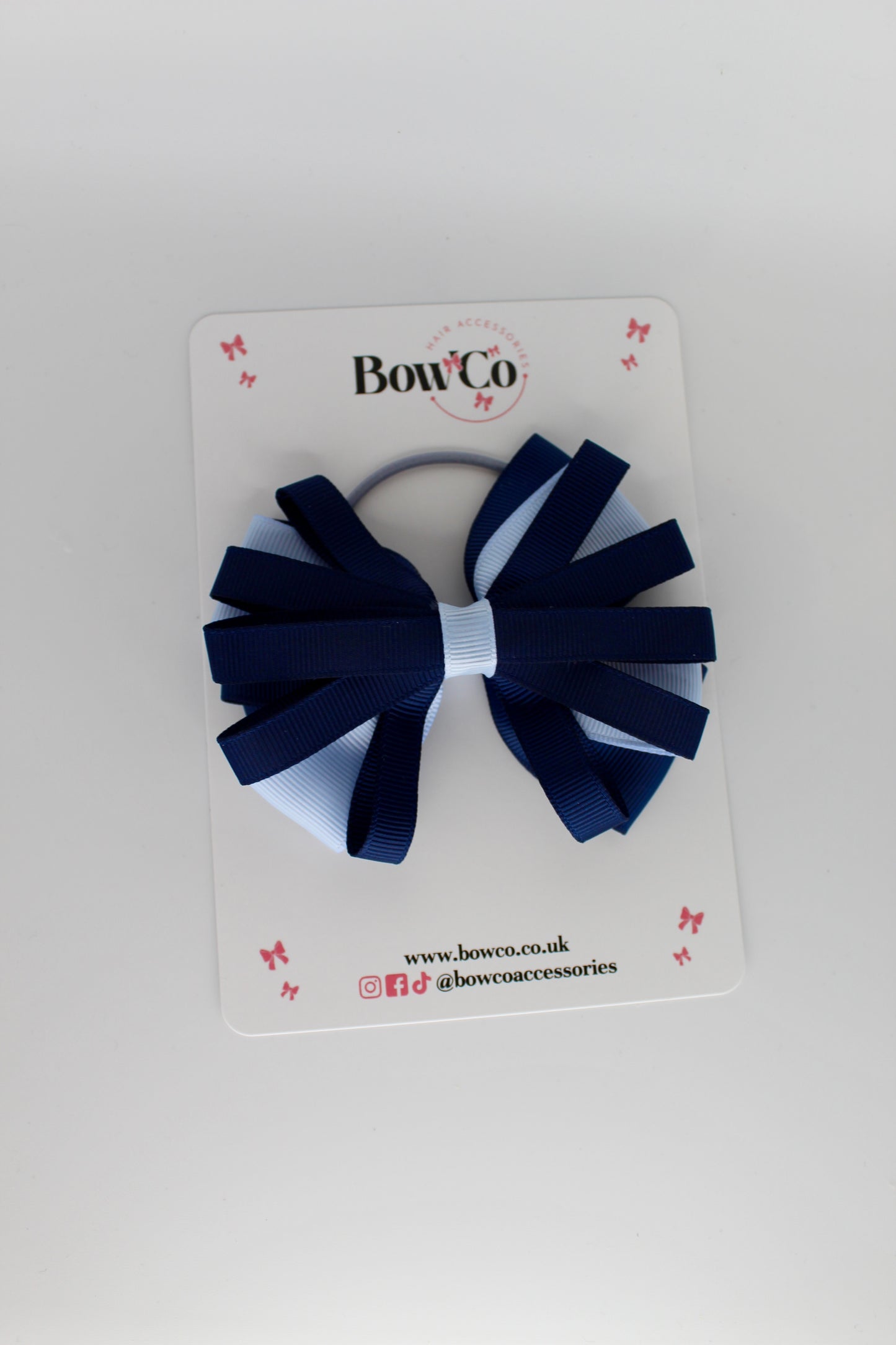 4 Inch Spiral Bow - Elastic - Navy and Bluebell