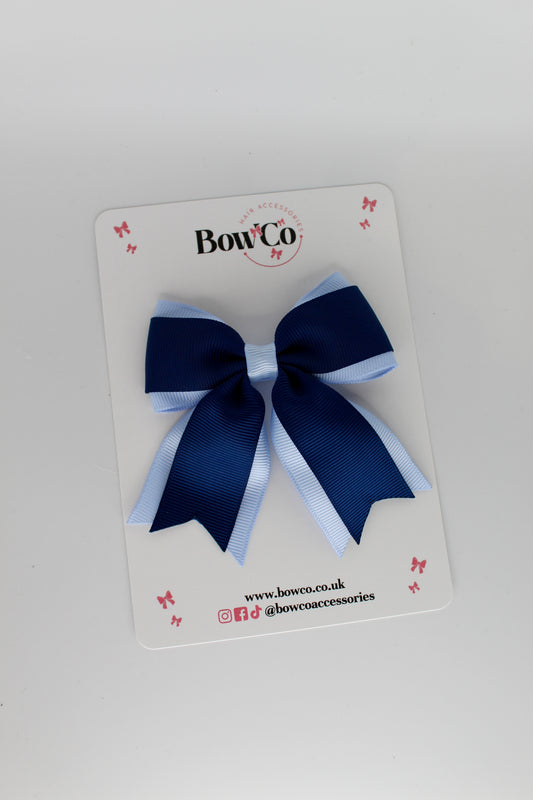 3 Inch Tail Bow Clip - Navy Blue and Bluebell
