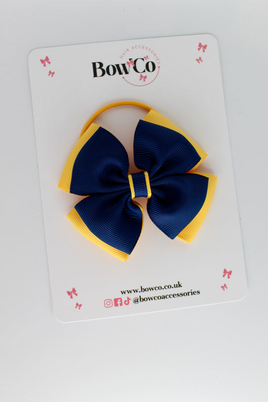 3 Inch Layer Edge Bow - Elastic Bobble - Navy and Yellow Gold