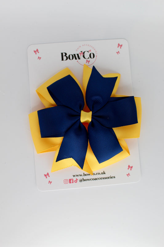4.5 Inch Pinwheel Bow Clip - Navy Blue and Yellow Gold