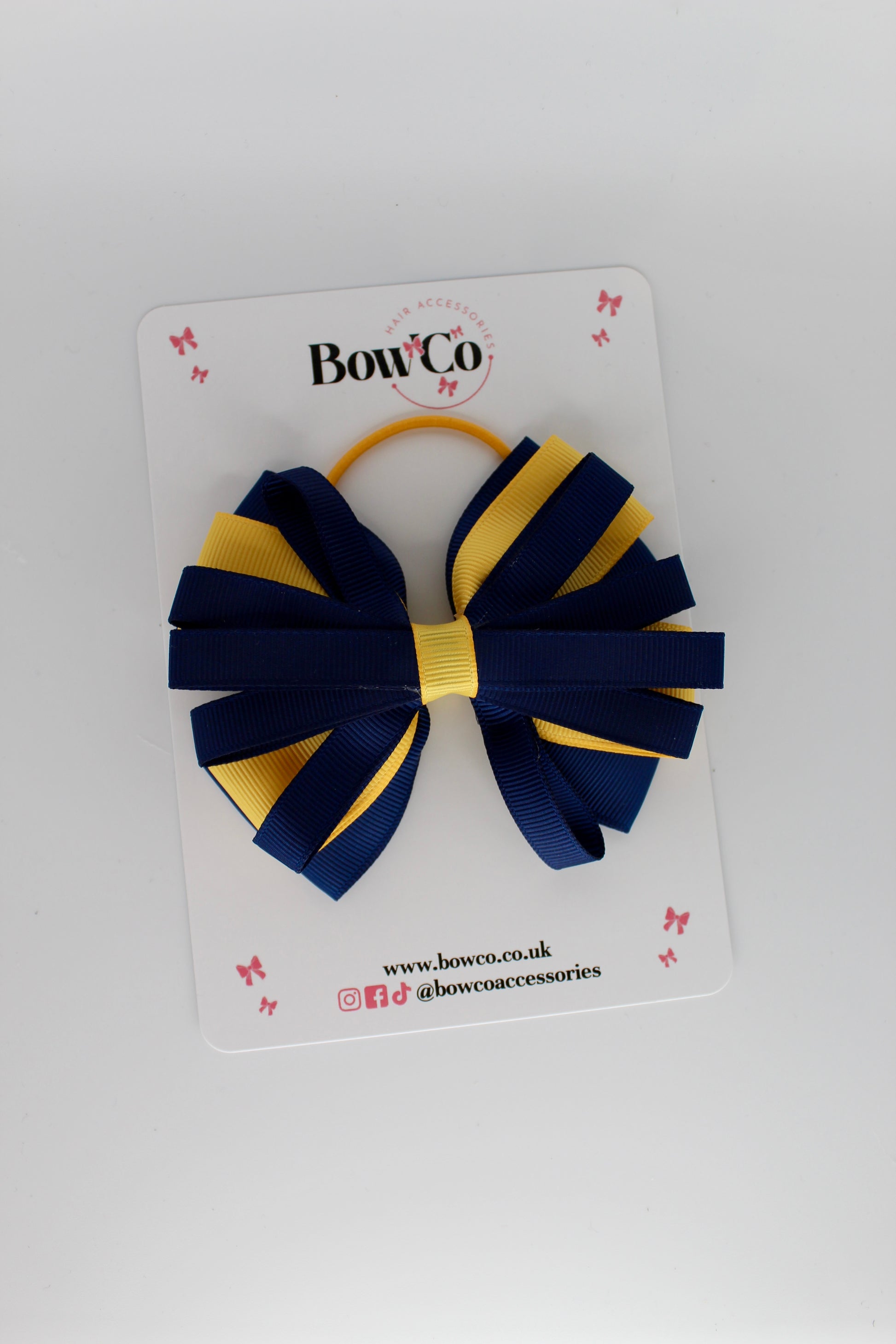 4 Inch Spiral Bow - Elastic - Navy and Yellow Gold