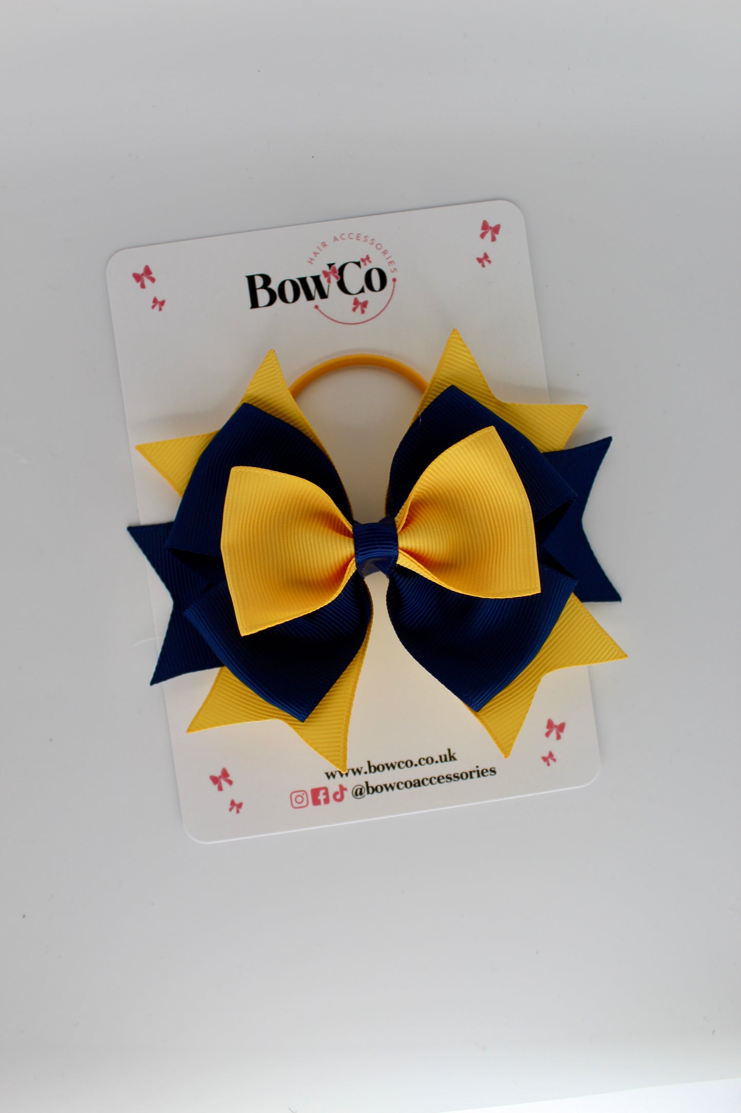 3.5 Inches Layer Bow - Elastic - Navy and Yellow Gold