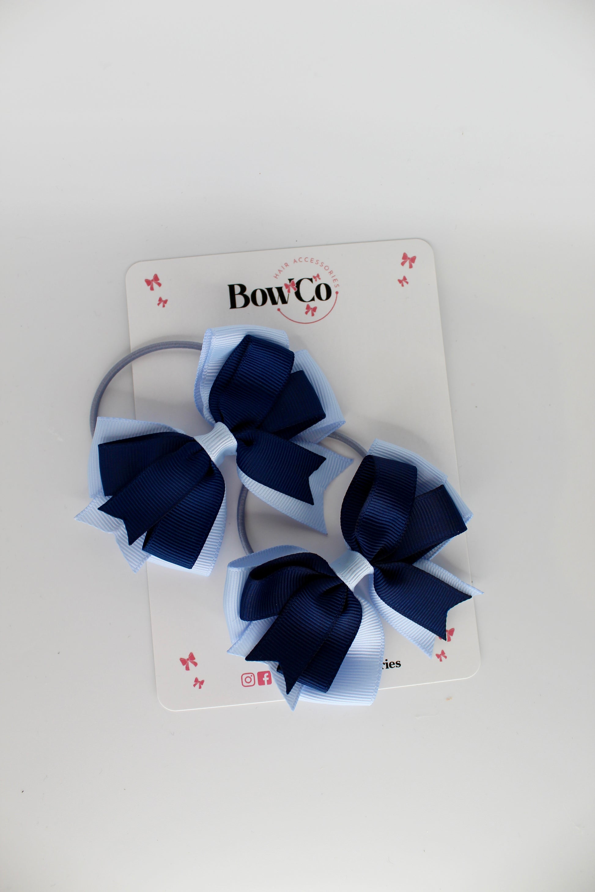 Navy and Bluebell - Double Tail Bow Set - Elastic