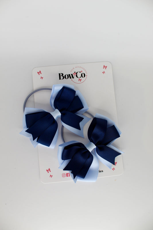 3 Inch Double Tail Bow - Elastic - 2 Pack - Navy and Bluebell