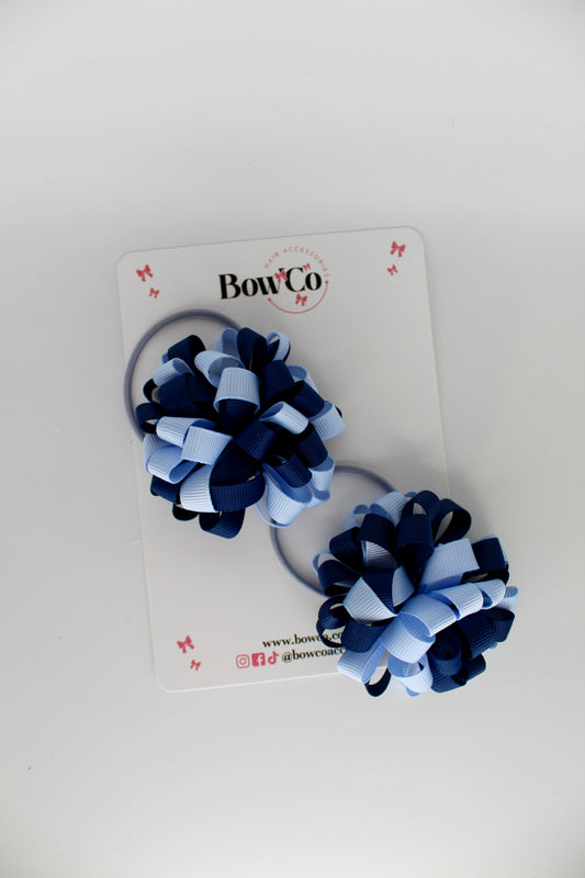 2.5 Inches Pom Pom Elastic Bobble - 2 Pack - Navy and Bluebell