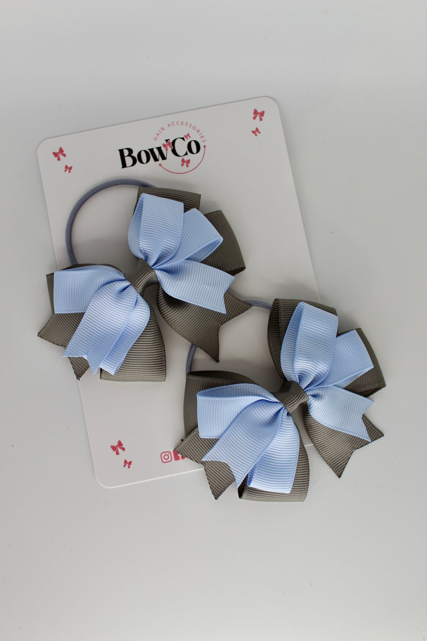 3 Inch Double Tail Bow Set - Elastic - Bluebell and Metal Grey