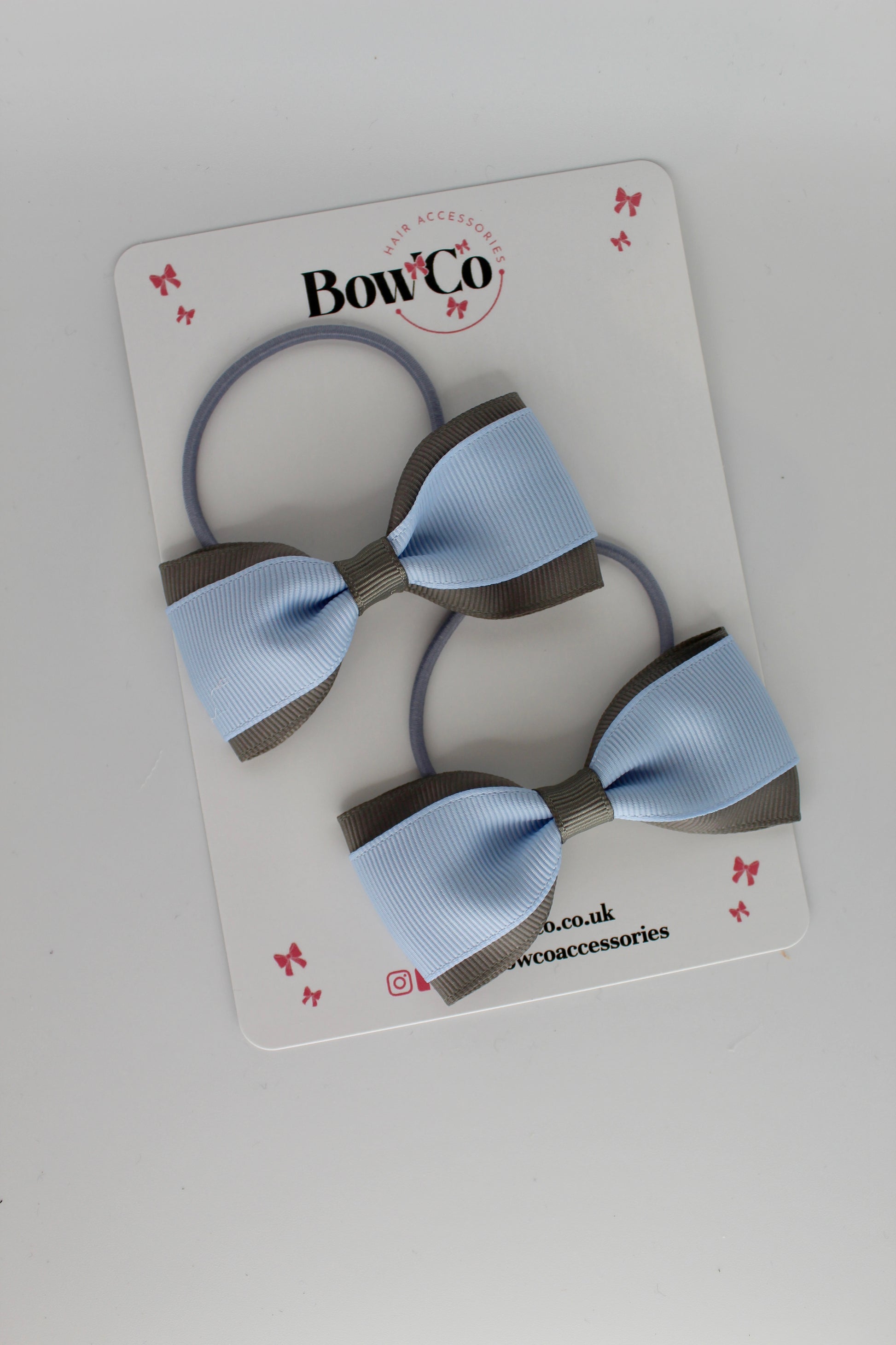 3 Inch Tuxedo Bow - Elastic - 2 Pack - Bluebell and Metal Grey