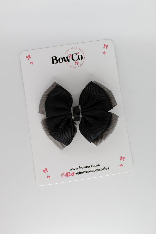 3 Inch Layer Edge Bow - Clip - Black and Metal Grey