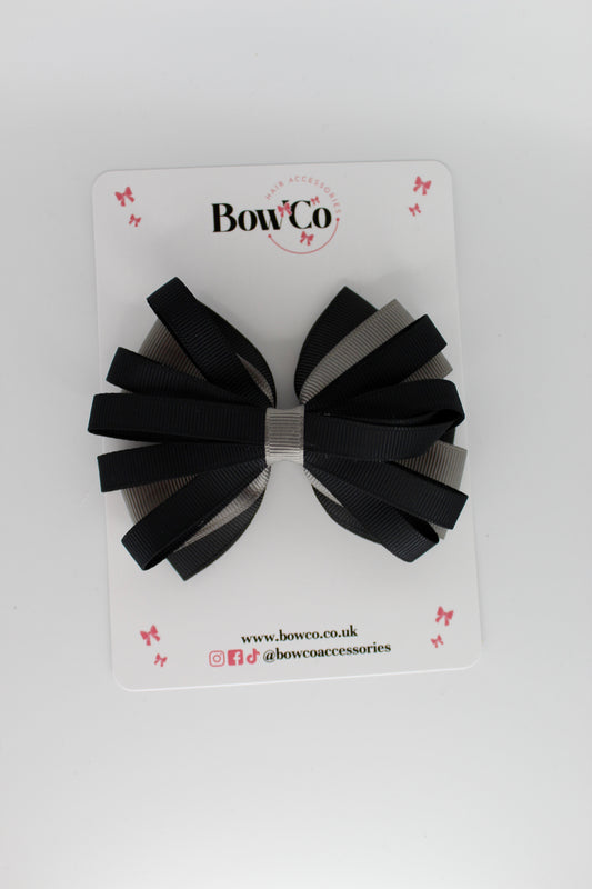 4 Inch Spiral Bow - Elastic Bobble - Black and Metal Grey