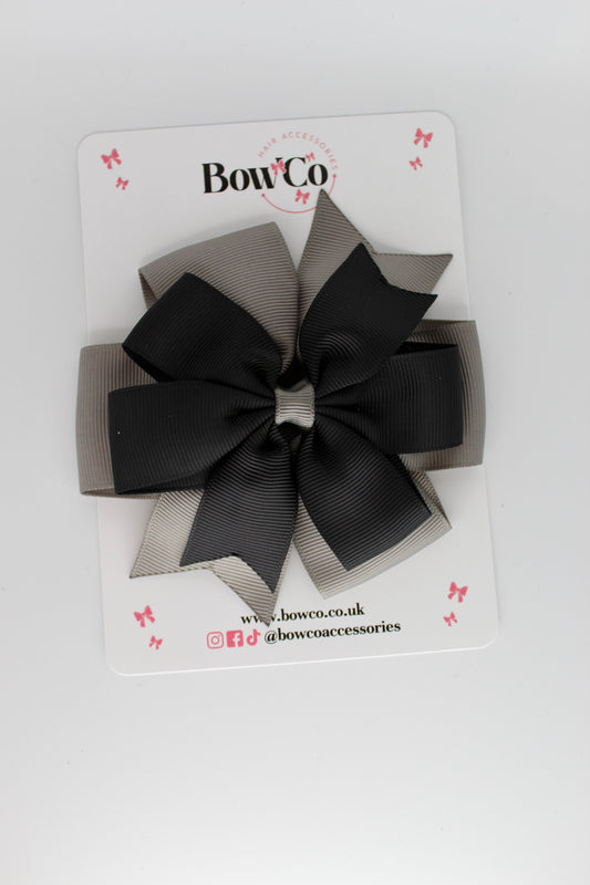 4.5 Inch Pinwheel Bow Clip - Black and Metal Grey