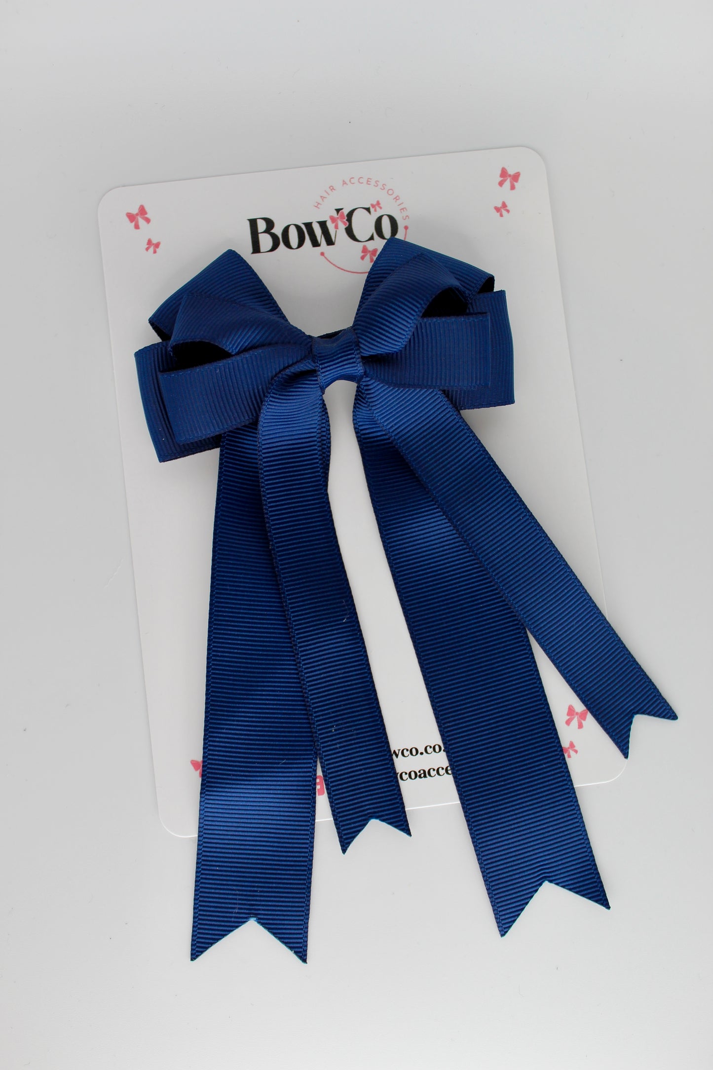 4.5 Inch Ponytail Double Bow - Navy Blue