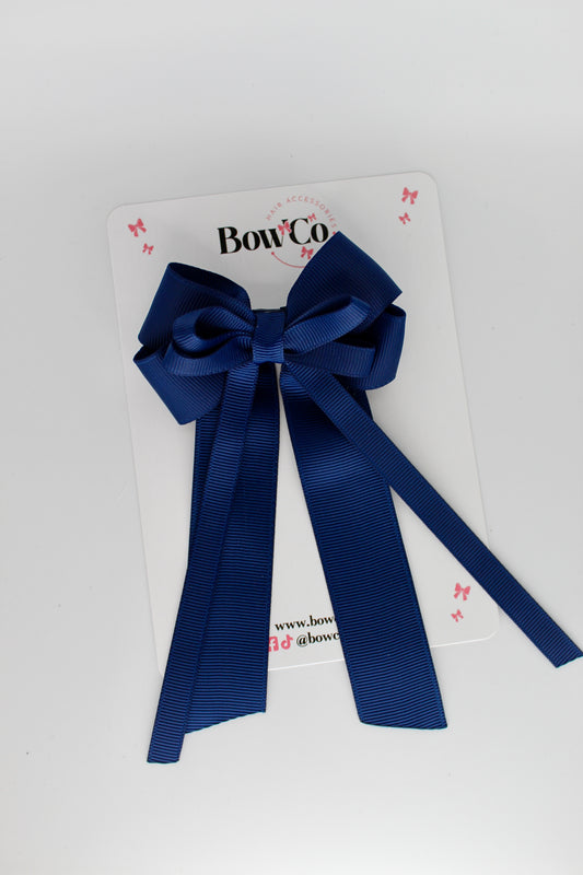 4 Inch Loop Bow Clip PonyTail - Navy Blue