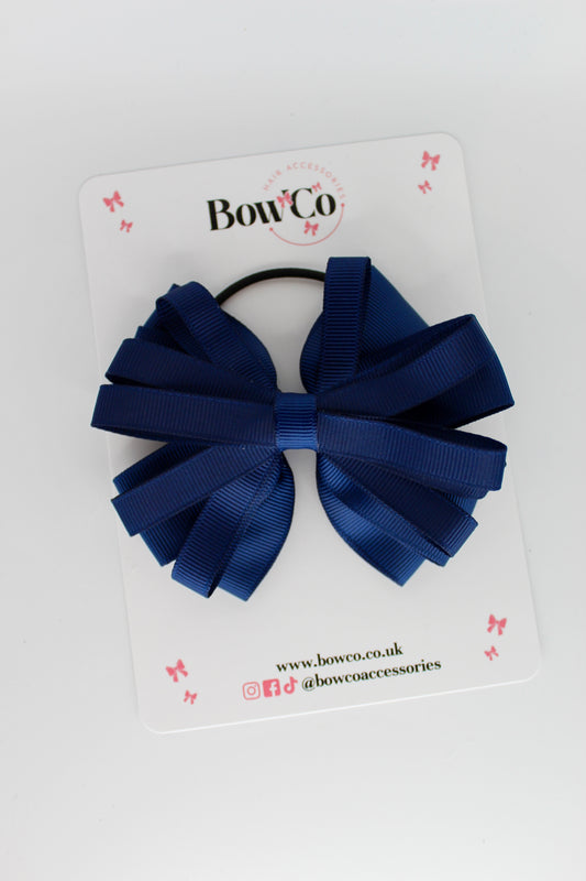 4 Inch Spiral Bow - Elastic - Navy Blue