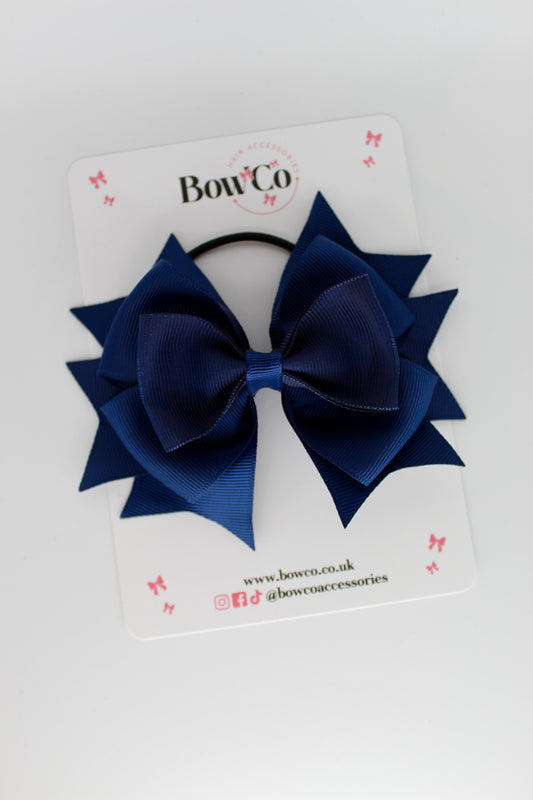 3.5 Inches Layer Bow - Elastic Bobble - Navy Blue