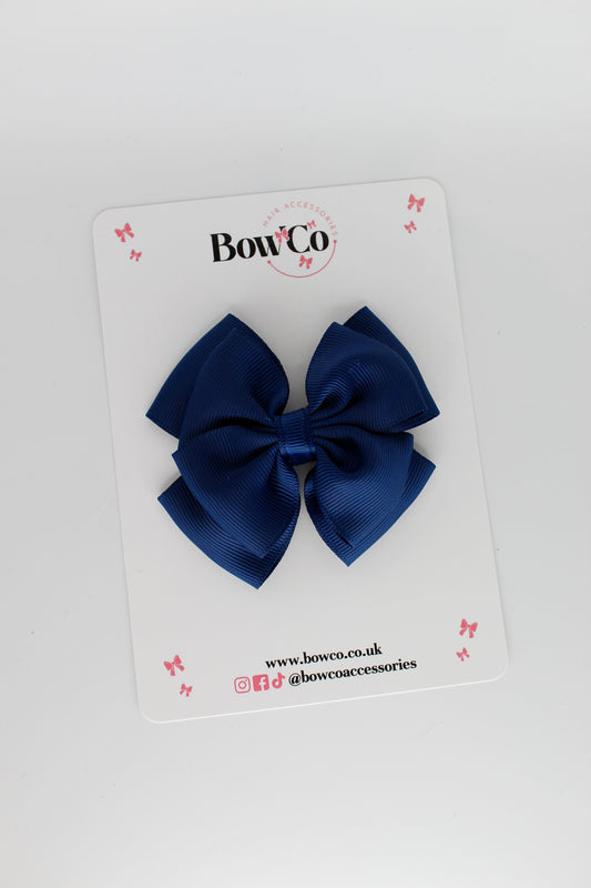 3 Inch Layer Edge Bow - Clip - Navy Blue