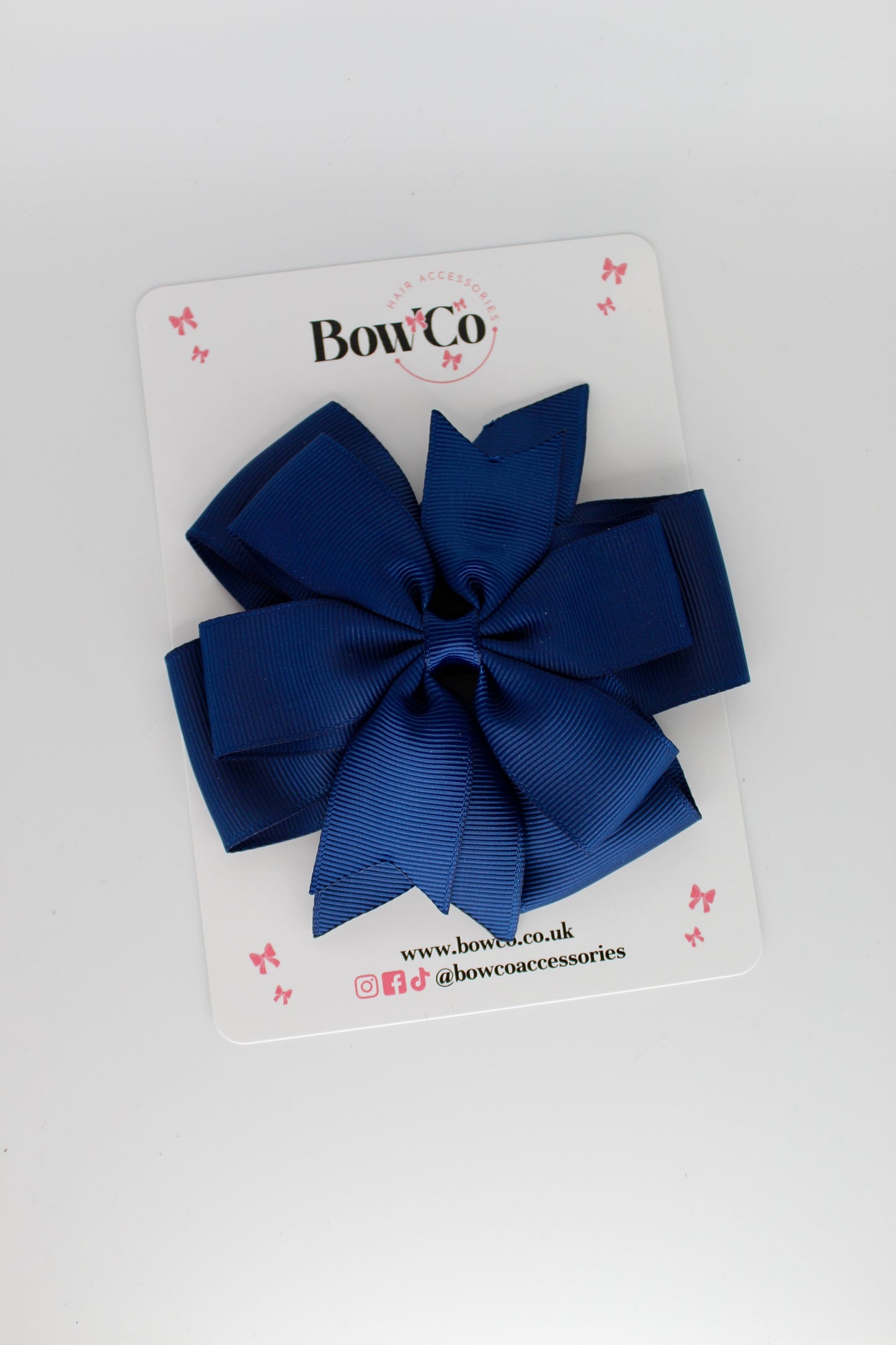 4.5 Inch Pinwheel Bow Clip - Navy Blue