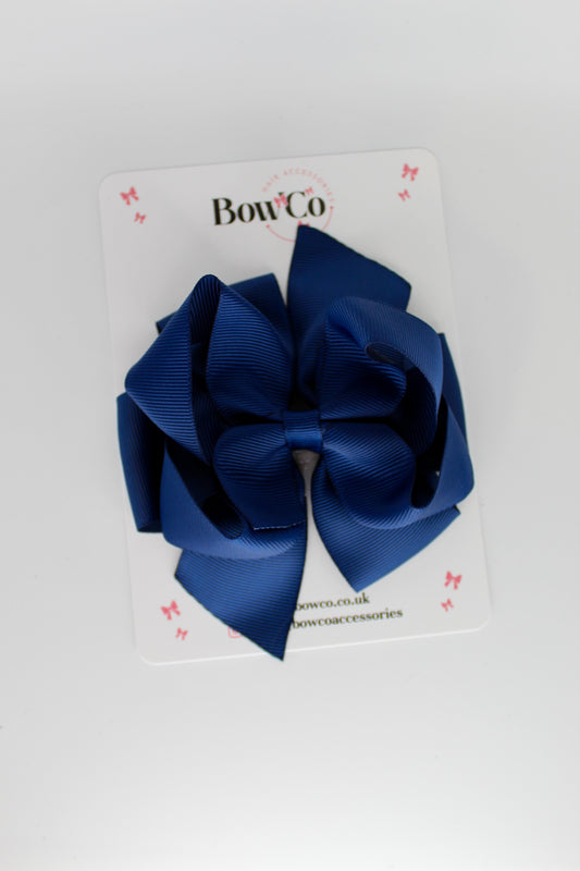 4.5 Inch Double Bow - Clip - Navy Blue