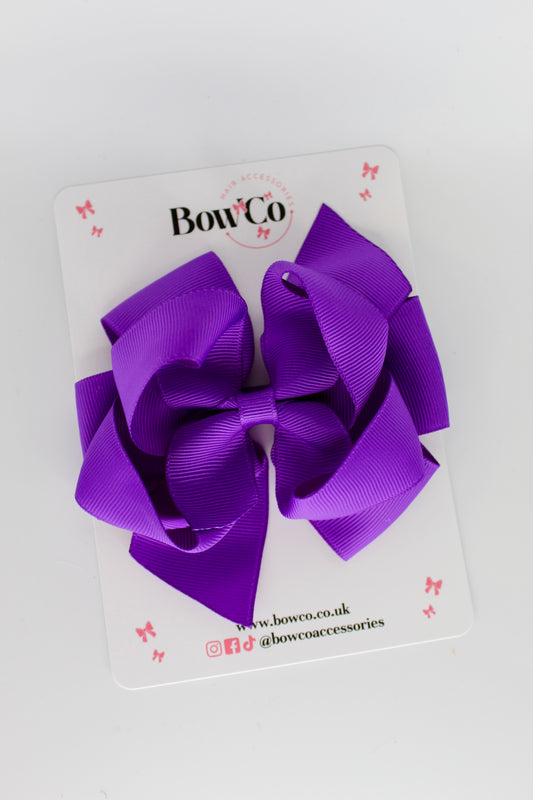 4.5 Inch Double Bow - Clip - Purple