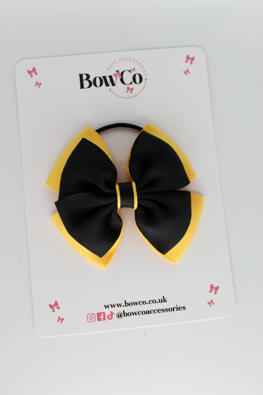 3 Inch Layer Edge Bow - Elastic Bobble - Black and Yellow Gold