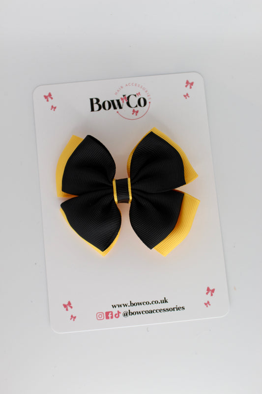 3 Inch Layer Edge Bow - Clip - Black and Yellow Gold