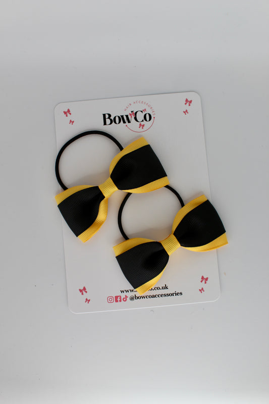 3 Inch Tuxedo Bow - Elastic - 2 Pack - Black and Yellow Gold