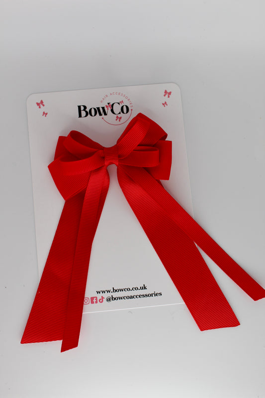 4 Inch Loop Bow Clip PonyTail - Red