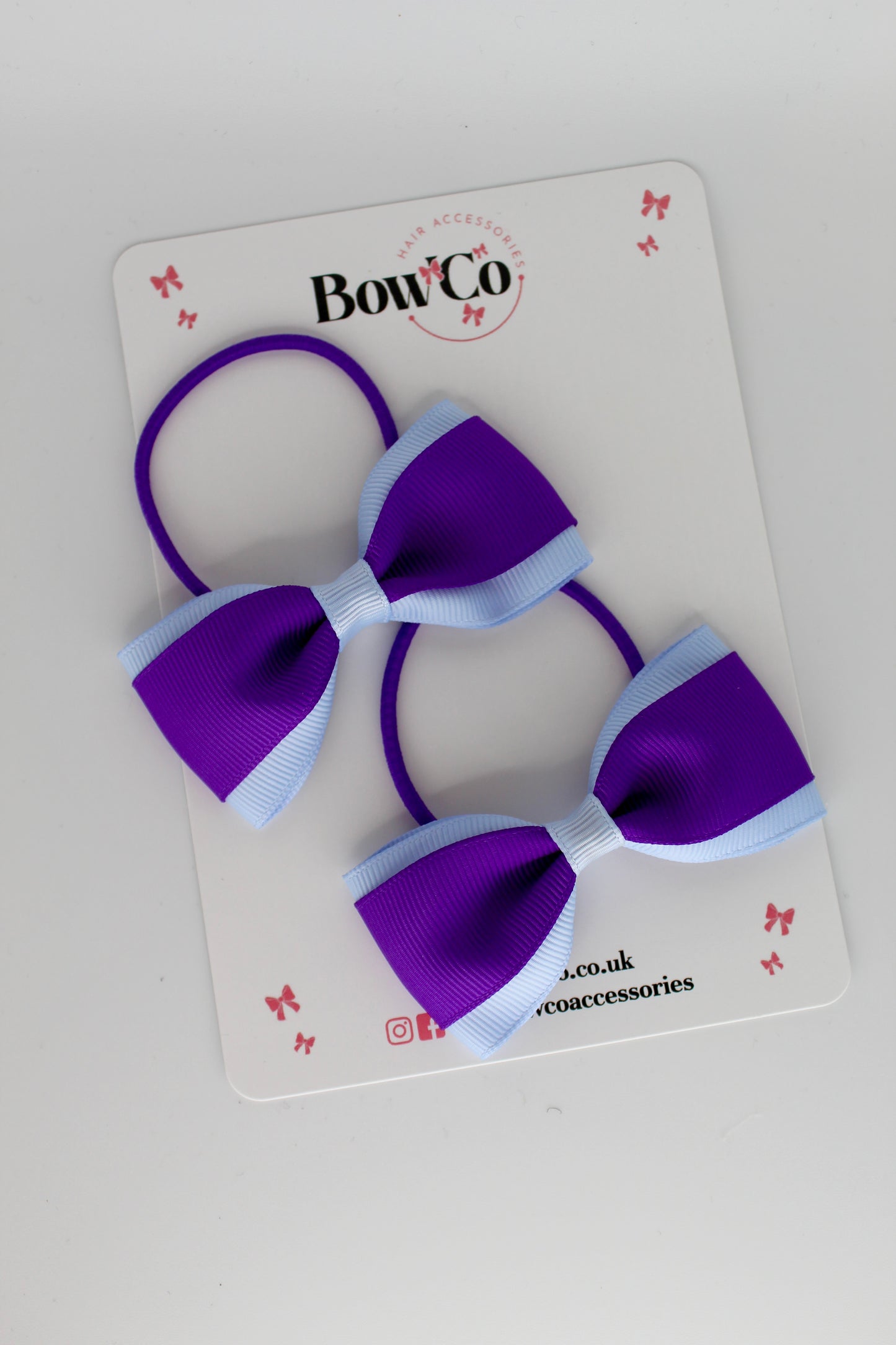 3 Inch Tuxedo Bow - Elastic - 2 Pack - Purple and Bluebell