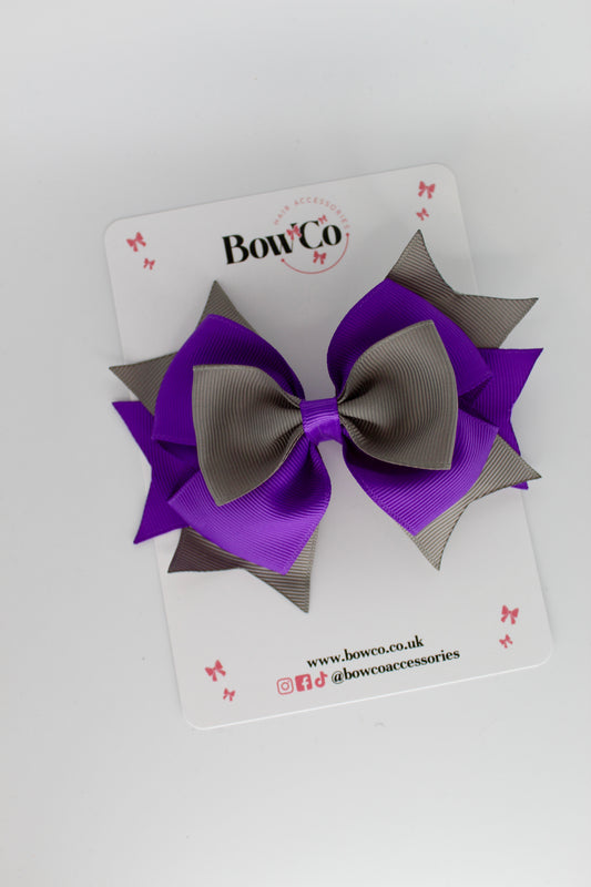 Purple and Metal Grey - Layer Bow - Clip