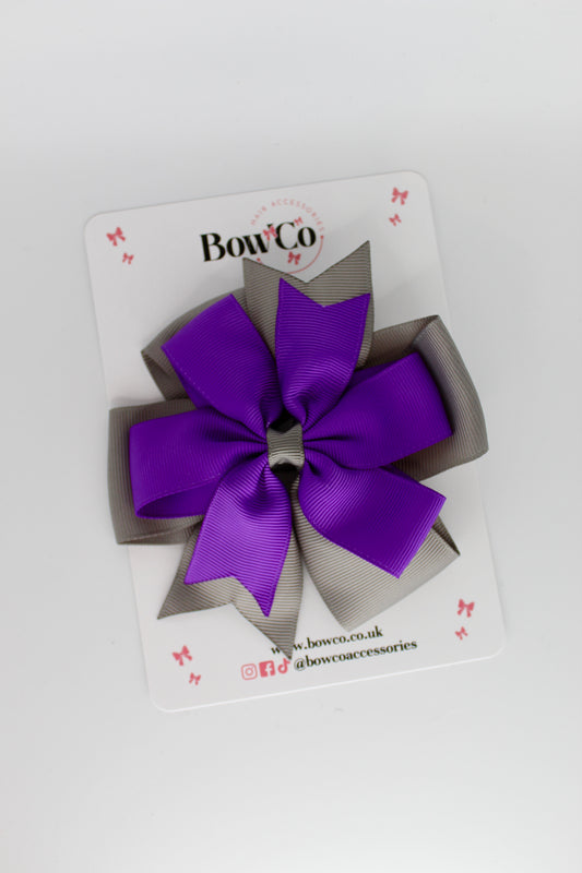 Purple and Metal Grey - Pinwheel Bow Clip