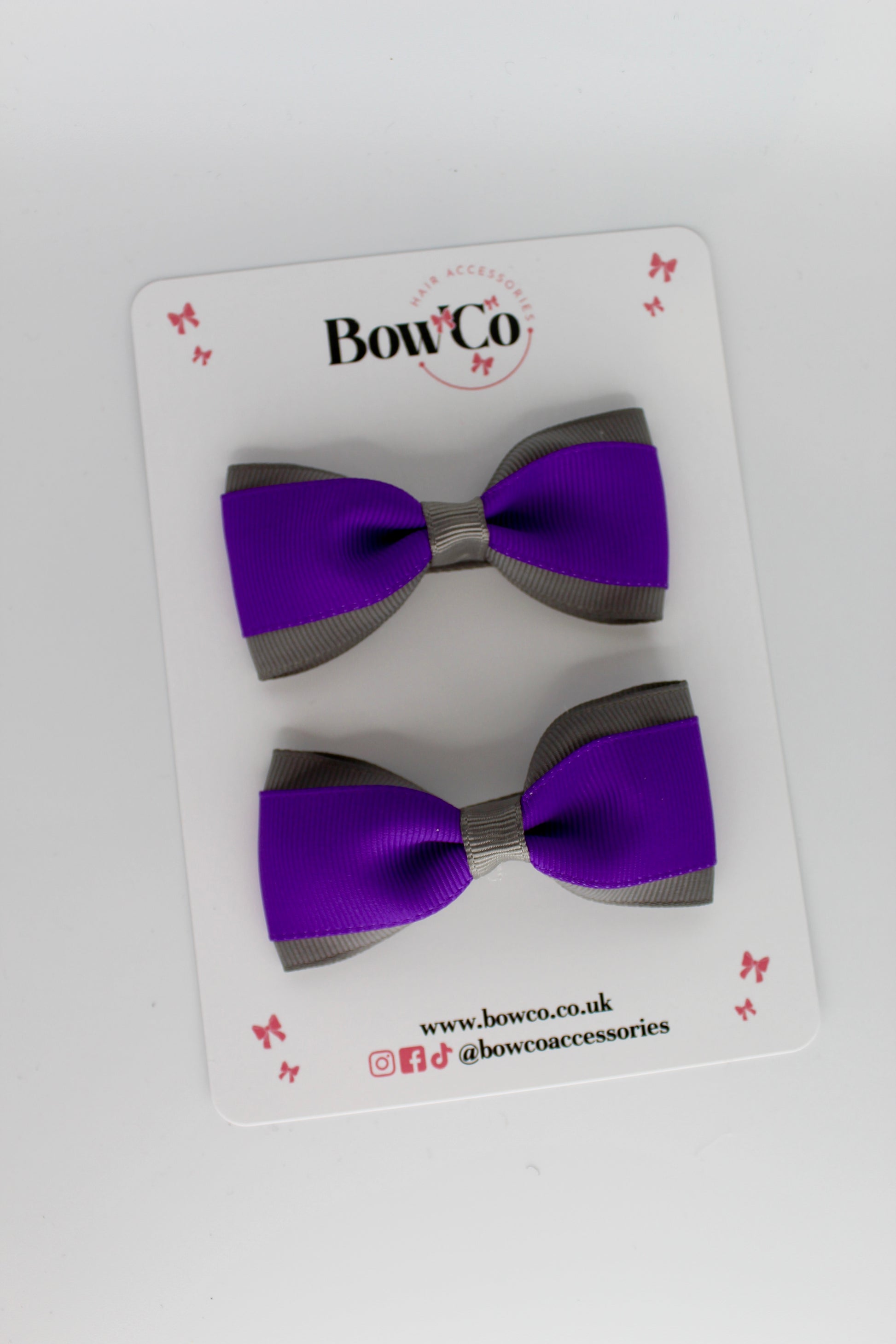 Purple and Grey - Tuxedo Bow Set - Clip