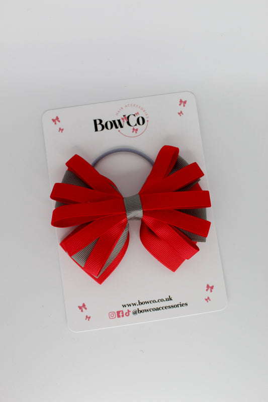 Spiral Bow - Elastic - Red and Metal Grey