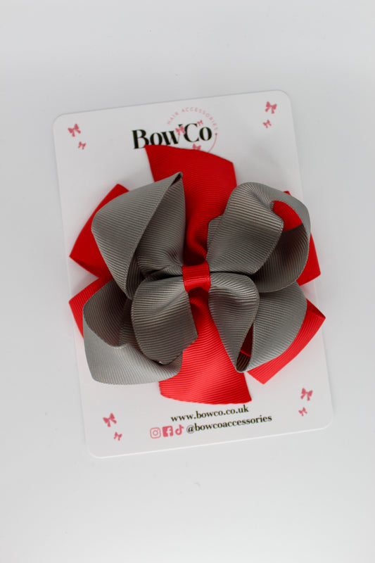 Double Bow - Clip - Red and Metal Grey