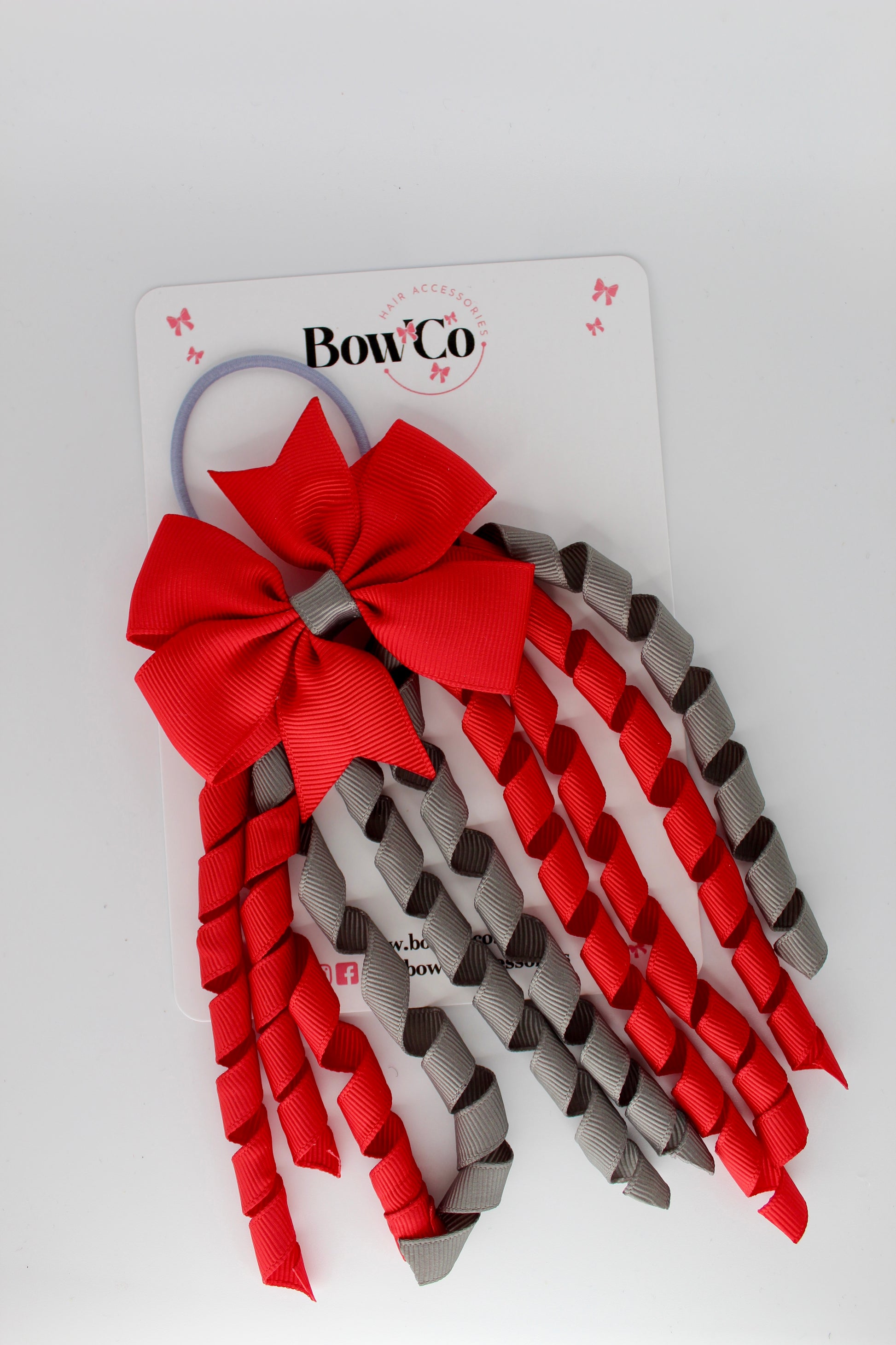 Pinwheel Corker Bow - Elastic - Red and Metal Grey