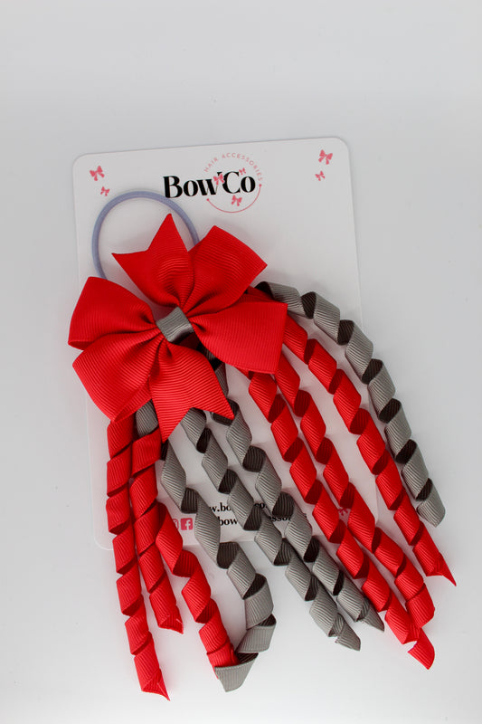 Pinwheel Corker Bow - Elastic - Red and Metal Grey